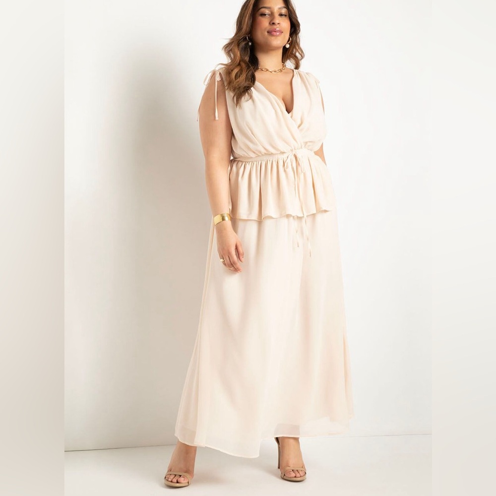NWT ELOQUII Cream/Blush Chiffon Peplum Maxi Dress, Size 16